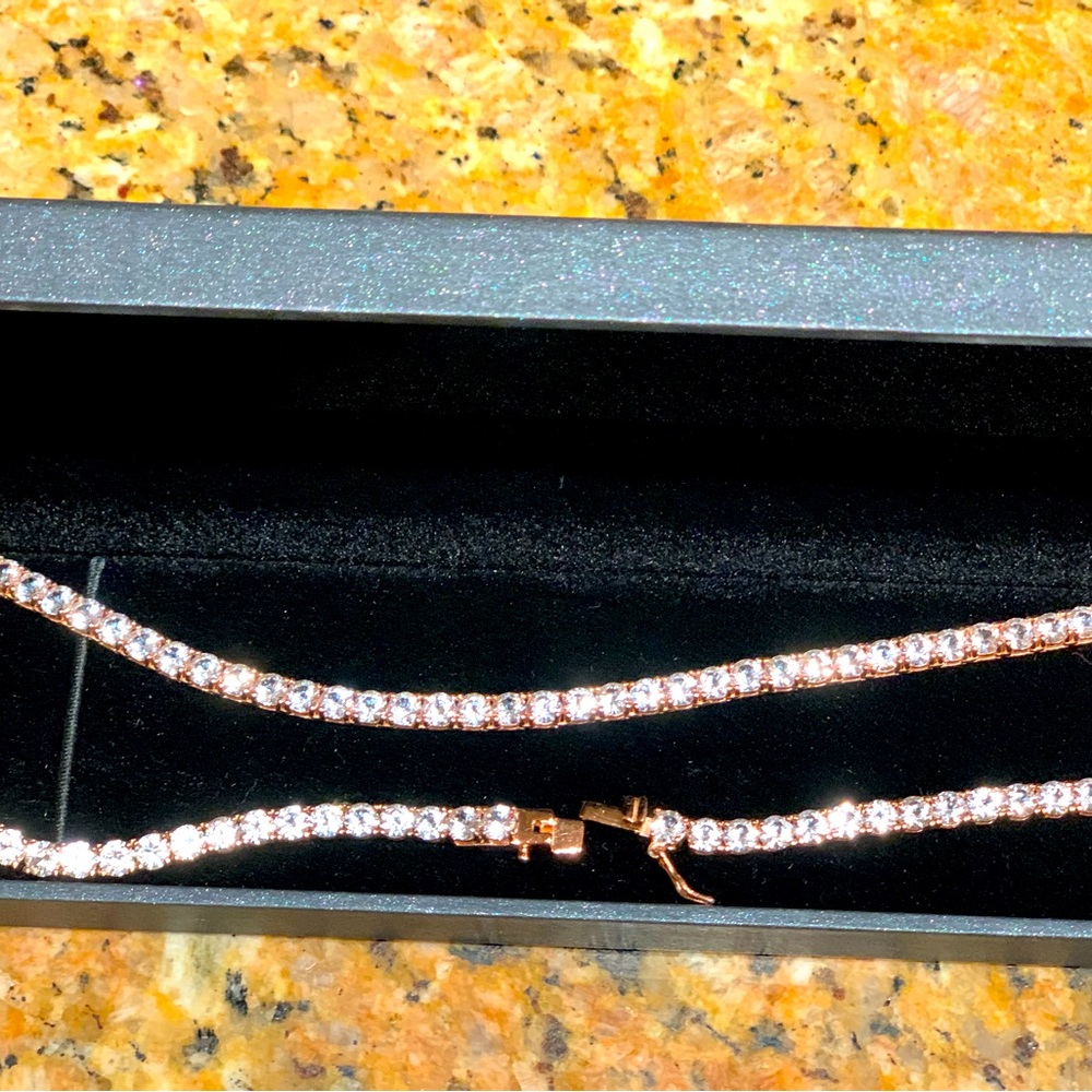 Rare New  created sapphire tennis 17 inches rose gold 18 k gold plated